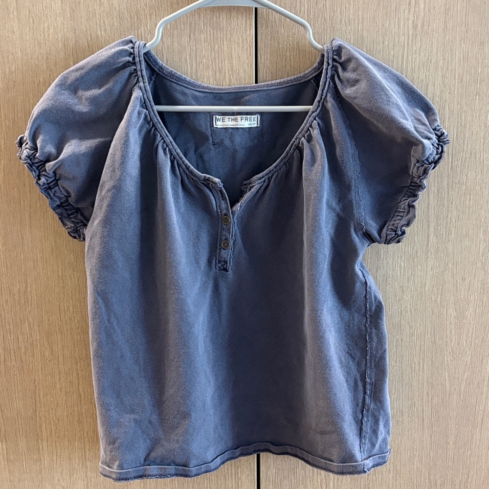 We The Free Navy Puff-Sleeve Henley Tee
